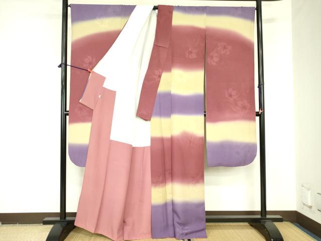 平和屋着物●パリコレクション　ファッションモデル・デザイナー　山口小夜子　振袖　草花地紋　暈し染め　正絹　逸品　DABF3685op