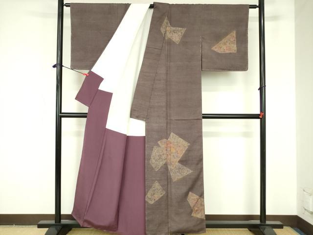 平和屋着物●中国三大刺繍　スワトウ刺繍　汕頭刺繍　総刺繍　訪問着　紬地　幾何学鳳凰花文　正絹　逸品　DABF3687op