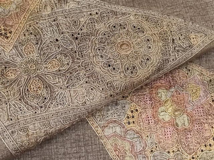 平和屋着物●中国三大刺繍　スワトウ刺繍　汕頭刺繍　総刺繍　訪問着　紬地　幾何学鳳凰花文　正絹　逸品　DABF3687op