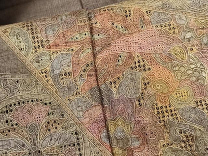 平和屋着物●中国三大刺繍　スワトウ刺繍　汕頭刺繍　総刺繍　訪問着　紬地　幾何学鳳凰花文　正絹　逸品　DABF3687op