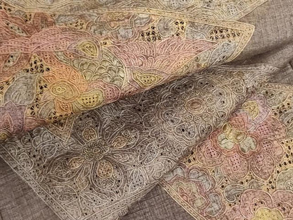 平和屋着物●中国三大刺繍　スワトウ刺繍　汕頭刺繍　総刺繍　訪問着　紬地　幾何学鳳凰花文　正絹　逸品　DABF3687op