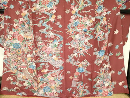 平和屋着物●豪華振袖　型染　風景花熨斗文　正絹　逸品　DABF3688op