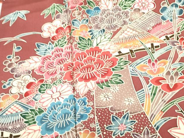 平和屋着物●豪華振袖　型染　風景花熨斗文　正絹　逸品　DABF3688op