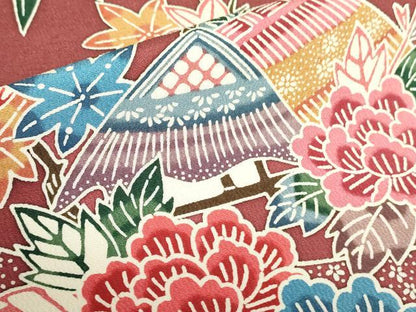 平和屋着物●豪華振袖　型染　風景花熨斗文　正絹　逸品　DABF3688op