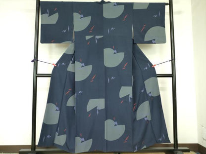 平和屋着物●上質な小紋　幾何学花文　正絹　逸品　DABF3699op
