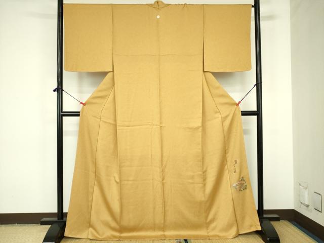 平和屋着物●螺鈿作家　甲斐泰造監修　色無地　花唐草地紋　飴色　正絹　逸品　未使用　DABF3700op