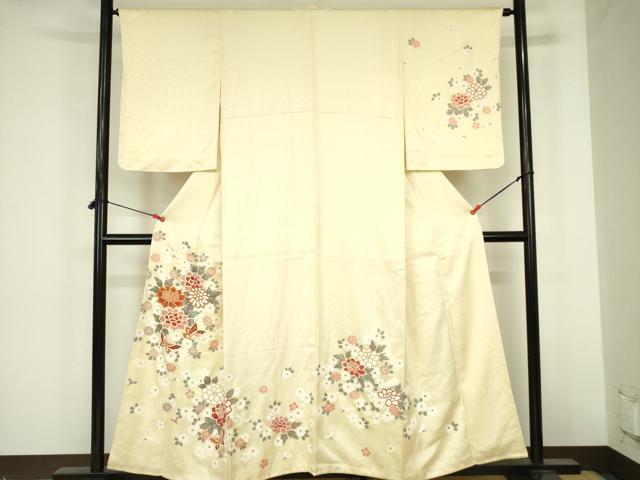 平和屋着物●訪問着　駒刺繍　舞蝶花文　金彩　正絹　逸品　未使用　DABF3703op