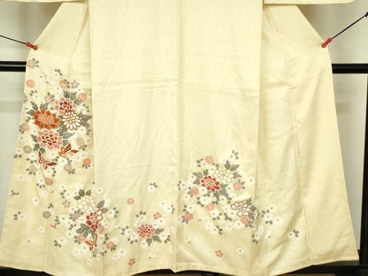 平和屋着物●訪問着　駒刺繍　舞蝶花文　金彩　正絹　逸品　未使用　DABF3703op