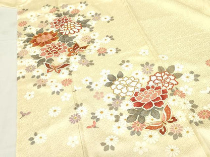 平和屋着物●訪問着　駒刺繍　舞蝶花文　金彩　正絹　逸品　未使用　DABF3703op