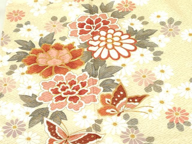 平和屋着物●訪問着　駒刺繍　舞蝶花文　金彩　正絹　逸品　未使用　DABF3703op