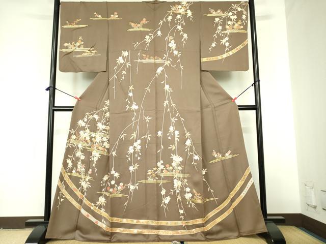 平和屋着物●創業460年・千總　訪問着　駒刺繍　枝垂れ桜　草花文　金彩　そごう百貨店扱い　正絹　逸品　DABF3709op