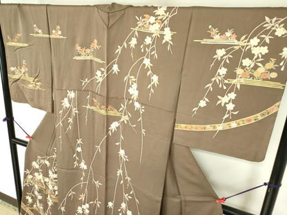 平和屋着物●創業460年・千總　訪問着　駒刺繍　枝垂れ桜　草花文　金彩　そごう百貨店扱い　正絹　逸品　DABF3709op