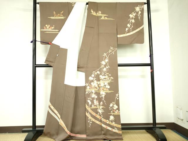 平和屋着物●創業460年・千總　訪問着　駒刺繍　枝垂れ桜　草花文　金彩　そごう百貨店扱い　正絹　逸品　DABF3709op