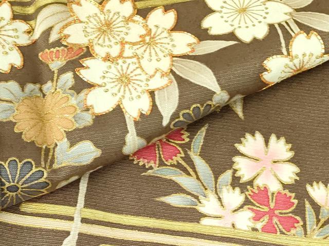 平和屋着物●創業460年・千總　訪問着　駒刺繍　枝垂れ桜　草花文　金彩　そごう百貨店扱い　正絹　逸品　DABF3709op