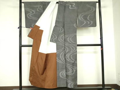 平和屋着物●訪問着　江戸小紋　内田秀一　角通し　流水文　正絹　逸品　DABF3710op