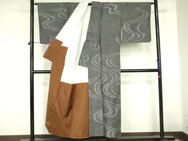 平和屋着物●訪問着　江戸小紋　内田秀一　角通し　流水文　正絹　逸品　DABF3710op