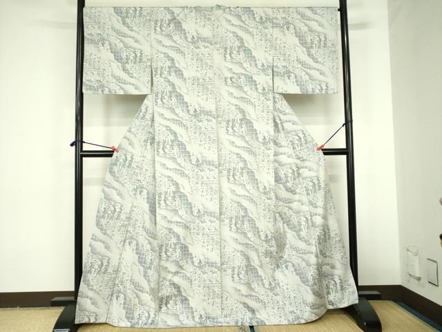 平和屋着物●本場大島紬　白大島　総絣　古代エジプト文様　正絹　逸品　DABF3715op