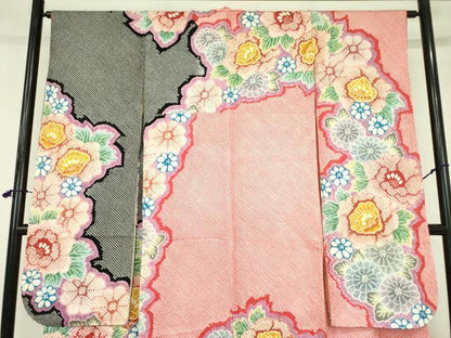 平和屋着物●豪華振袖　総絞り　牡丹　草花　正絹　逸品　DABF3718op