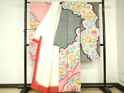 平和屋着物●豪華振袖　総絞り　牡丹　草花　正絹　逸品　DABF3718op