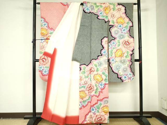 平和屋着物●豪華振袖　総絞り　牡丹　草花　正絹　逸品　DABF3718op