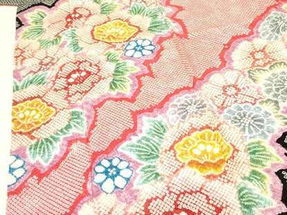 平和屋着物●豪華振袖　総絞り　牡丹　草花　正絹　逸品　DABF3718op