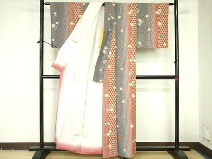 平和屋着物●上質な小紋　立涌花文　暈し染め　金彩　正絹　逸品　DABF3720op