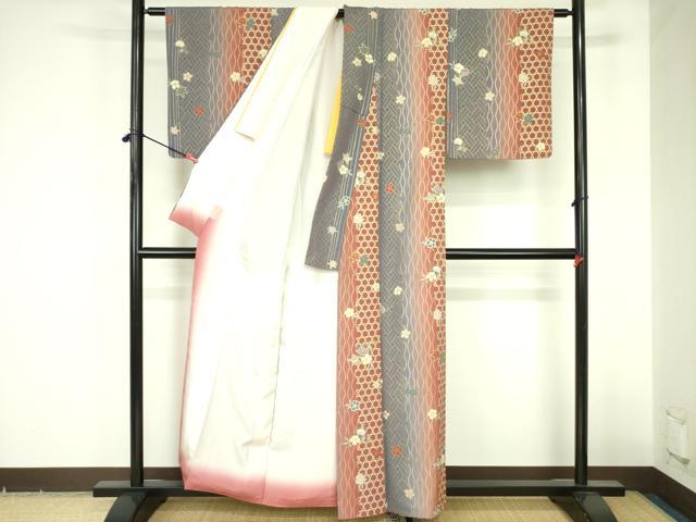 平和屋着物●上質な小紋　立涌花文　暈し染め　金彩　正絹　逸品　DABF3720op