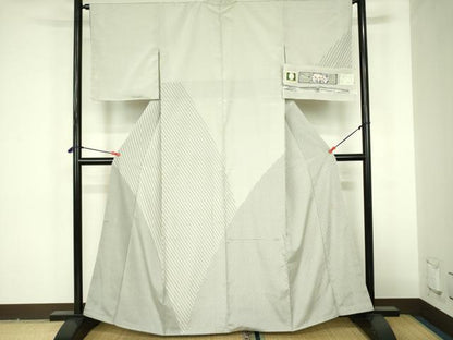 平和屋着物●藤倉守正　本塩沢　訪問着　斜線文　やまだ織　雪の中のきれ　証紙付き　正絹　逸品　DABF3727op