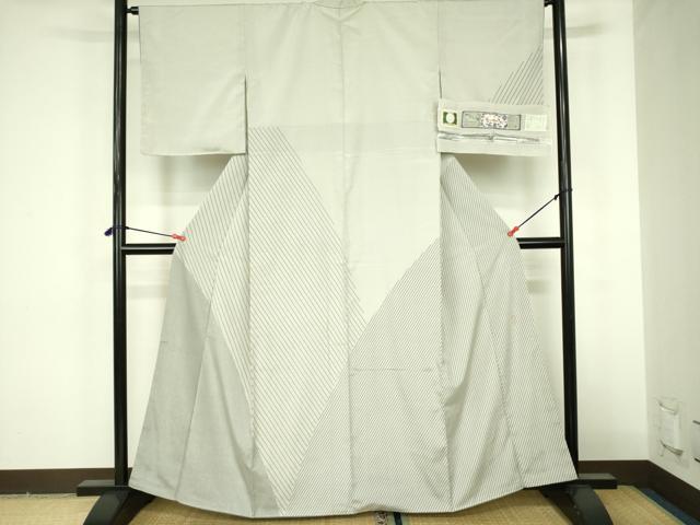 平和屋着物●藤倉守正　本塩沢　訪問着　斜線文　やまだ織　雪の中のきれ　証紙付き　正絹　逸品　DABF3727op