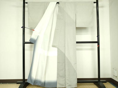 平和屋着物●藤倉守正　本塩沢　訪問着　斜線文　やまだ織　雪の中のきれ　証紙付き　正絹　逸品　DABF3727op