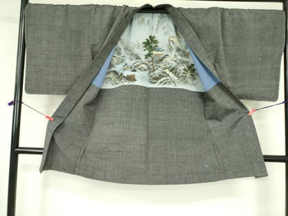 平和屋着物●男性　紬　アンサンブル　霞文　正絹　逸品　DABF3729op