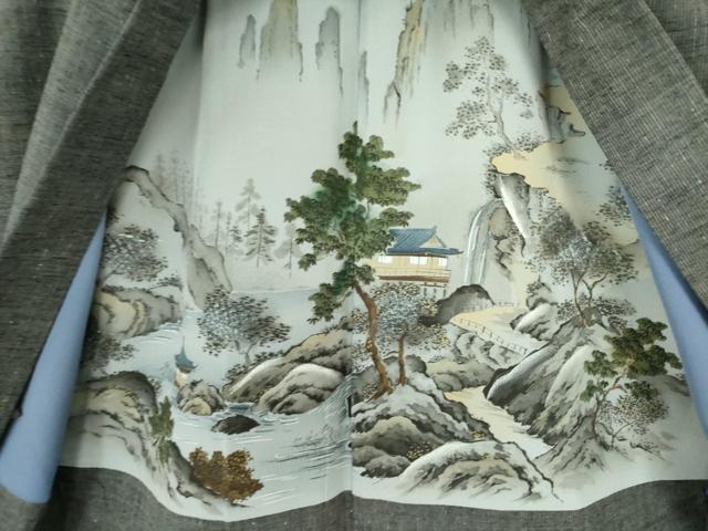 平和屋着物●男性　紬　アンサンブル　霞文　正絹　逸品　DABF3729op