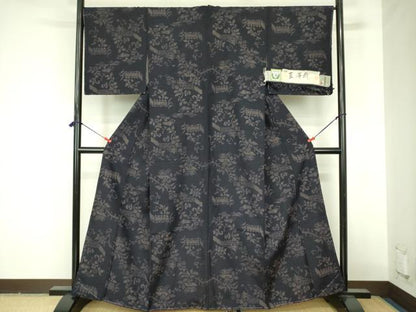 平和屋着物●上質な紬　藍華織　花唐草文　やまと誂製　証紙付き　正絹　逸品　DABF3730op