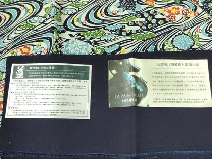平和屋着物●上質な小紋　天然灰汁発酵建本藍染　大澤石雄　江戸型染　流水花文　さが美扱い　証紙付き　正絹　逸品　DABF3731op