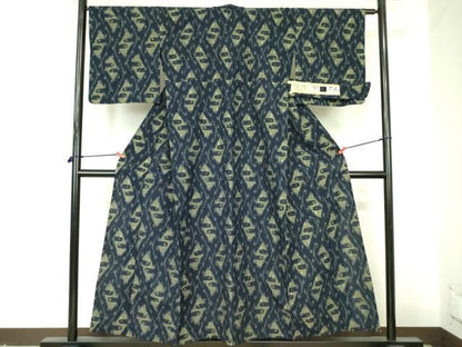 平和屋着物●久留米絣　単衣　有馬　抽象文様　証紙付き　綿　逸品　DABF3733op