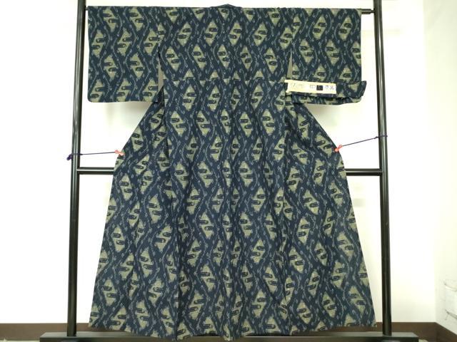 平和屋着物●久留米絣　単衣　有馬　抽象文様　証紙付き　綿　逸品　DABF3733op