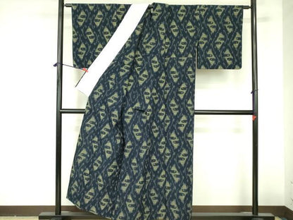 平和屋着物●久留米絣　単衣　有馬　抽象文様　証紙付き　綿　逸品　DABF3733op