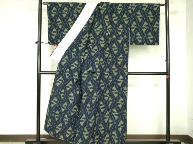 平和屋着物●久留米絣　単衣　有馬　抽象文様　証紙付き　綿　逸品　DABF3733op