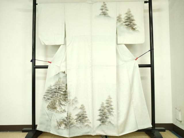 平和屋着物▼訪問着　手描き　風景文　暈し染め　金彩　正絹　逸品　DABF3749op