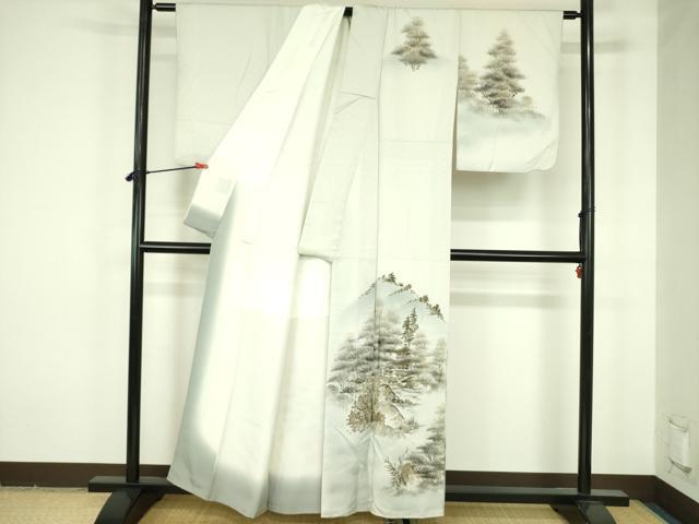 平和屋着物▼訪問着　手描き　風景文　暈し染め　金彩　正絹　逸品　DABF3749op