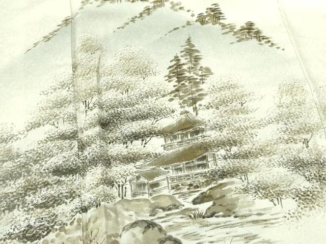 平和屋着物▼訪問着　手描き　風景文　暈し染め　金彩　正絹　逸品　DABF3749op