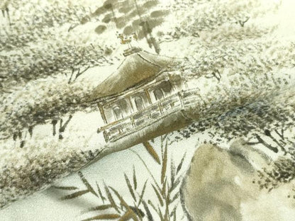 平和屋着物▼訪問着　手描き　風景文　暈し染め　金彩　正絹　逸品　DABF3749op