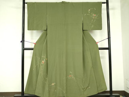 平和屋着物▼訪問着　総刺繍　草花　金彩　正絹　逸品　DABF3756op
