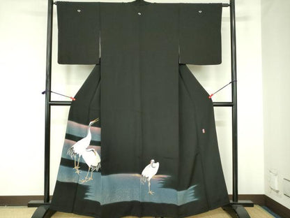 平和屋着物▼豪華黒留袖　作家物　刺繍　鶴　暈し染め　金彩　正絹　逸品　DABF3759op