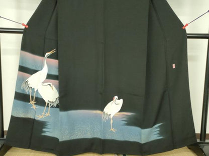 平和屋着物▼豪華黒留袖　作家物　刺繍　鶴　暈し染め　金彩　正絹　逸品　DABF3759op