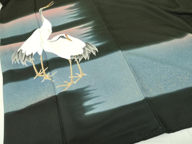 平和屋着物▼豪華黒留袖　作家物　刺繍　鶴　暈し染め　金彩　正絹　逸品　DABF3759op