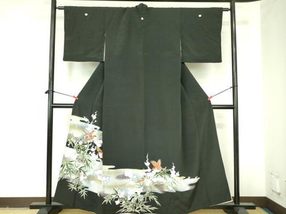 平和屋着物▼豪華黒留袖　刺繍　枝梅に小鳥　金彩　正絹　逸品　DABF3762op