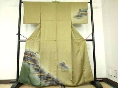 平和屋着物▼訪問着　螺鈿　舞蝶花文　暈し染め　金銀彩　正絹　逸品　DABF3766op