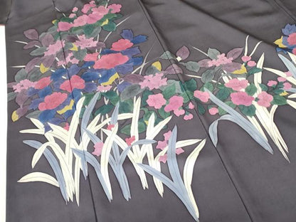 平和屋着物▼訪問着　手描き　草花　正絹　逸品　DABF3779op