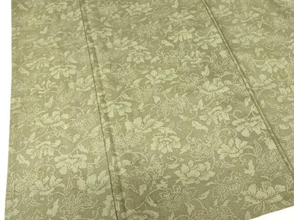 平和屋着物▽上質な小紋　単衣　紬地　型染　花唐草文　正絹　逸品　DABF3786op